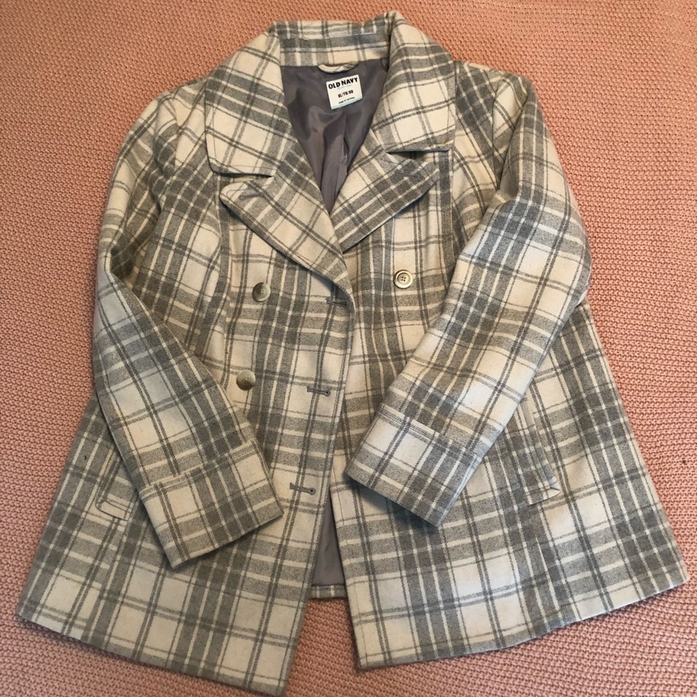 Gray Plaid Peacoat
